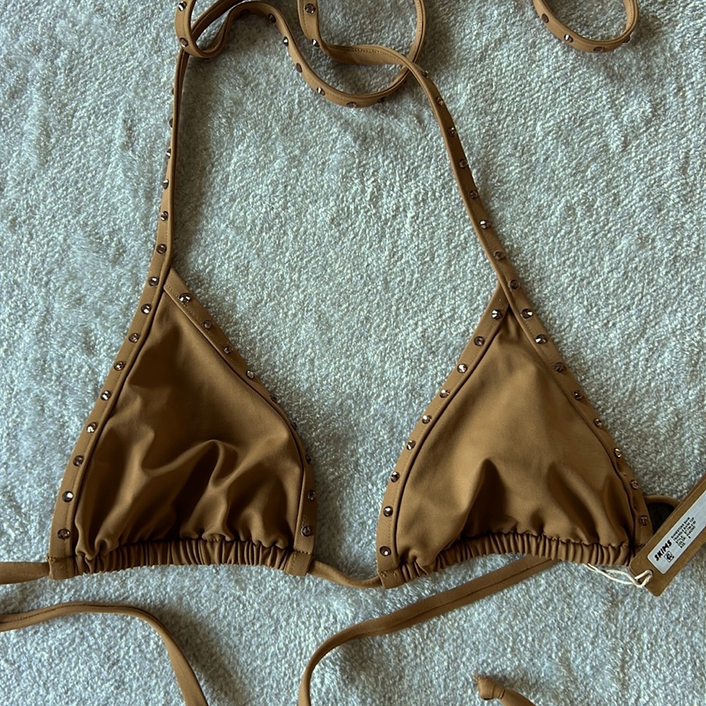 Skims rhinestone bikini top in almond